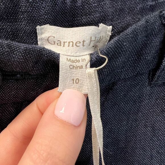 New Garnett Hill Women’s 10 Dark Blue Indigo 100% Linen Trouser Wide Leg‎ Pants - Picture 5 of 7